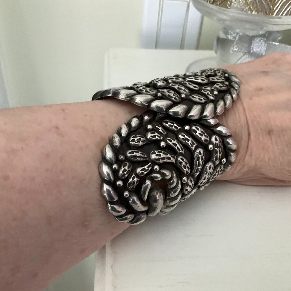 Unique Vintage Artisan Mexican cactus 925 sterling bracelet over 100 grams